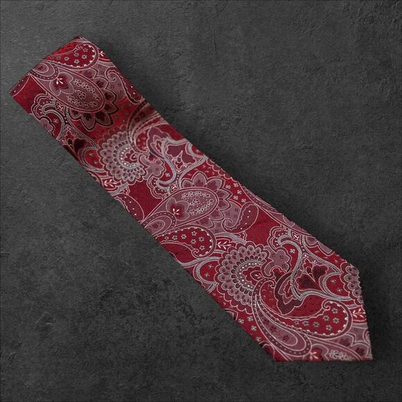 Geoffrey Beene Men's Red + Blue Paisley 100% Silk Professional Tie - Picture 2 of 3